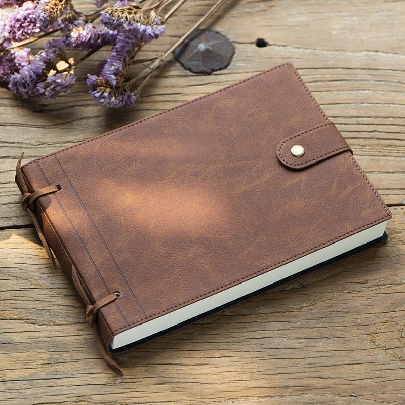 A5 Business Leather Notebook Journal | Thread Bound Refillable Loose Leaf Notepad with Button Closure, Ideal for Meetings Notes and Office Planning, Perfect Gift