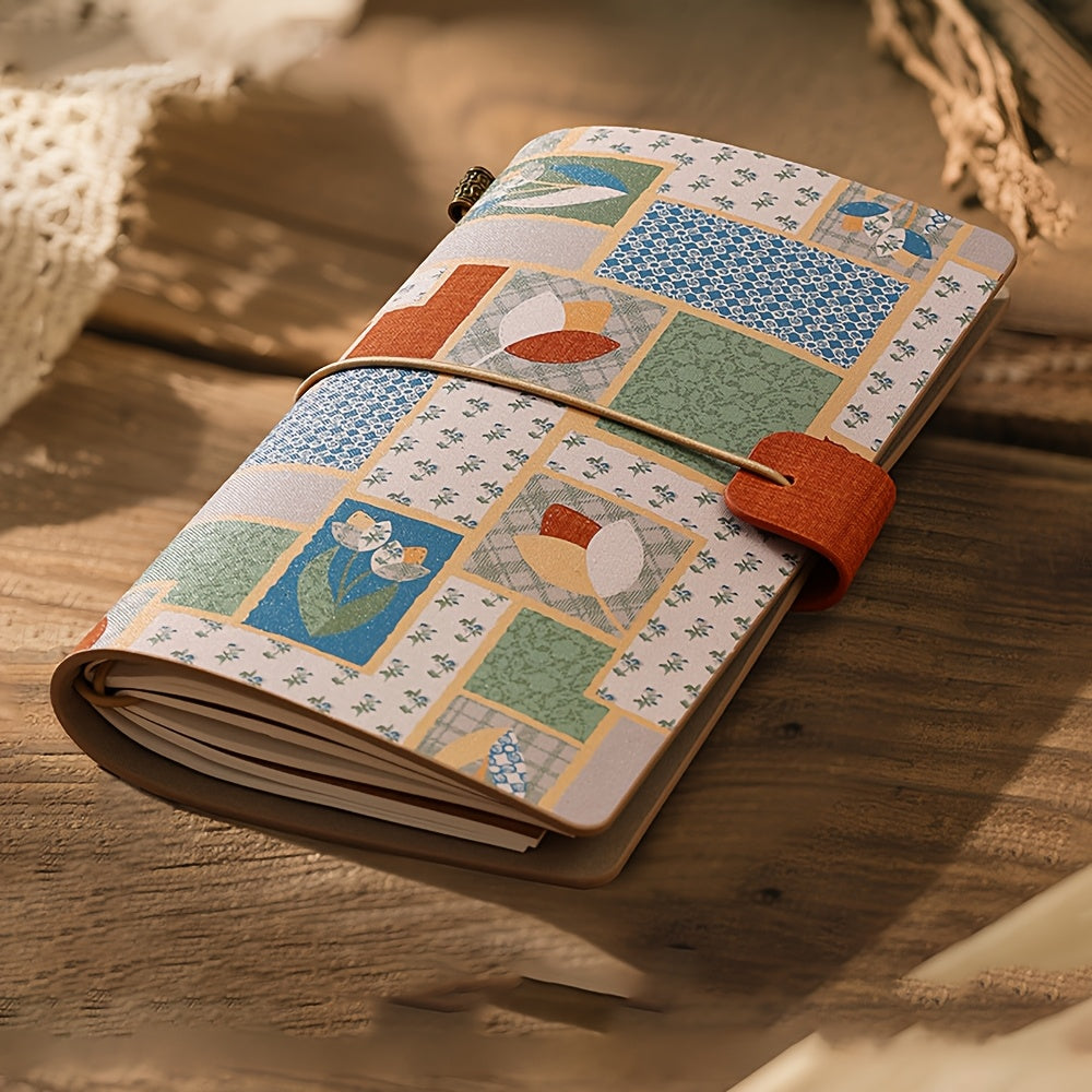 A6 Floral PU Notebook - Features a Vintage Strap Closure Design, Includes 96 Removable Pages, And Serves As a Portable Refillable Journal Ideal for Students, Writers, And Daily Planners, Making It a Stylish Organizer Gift.