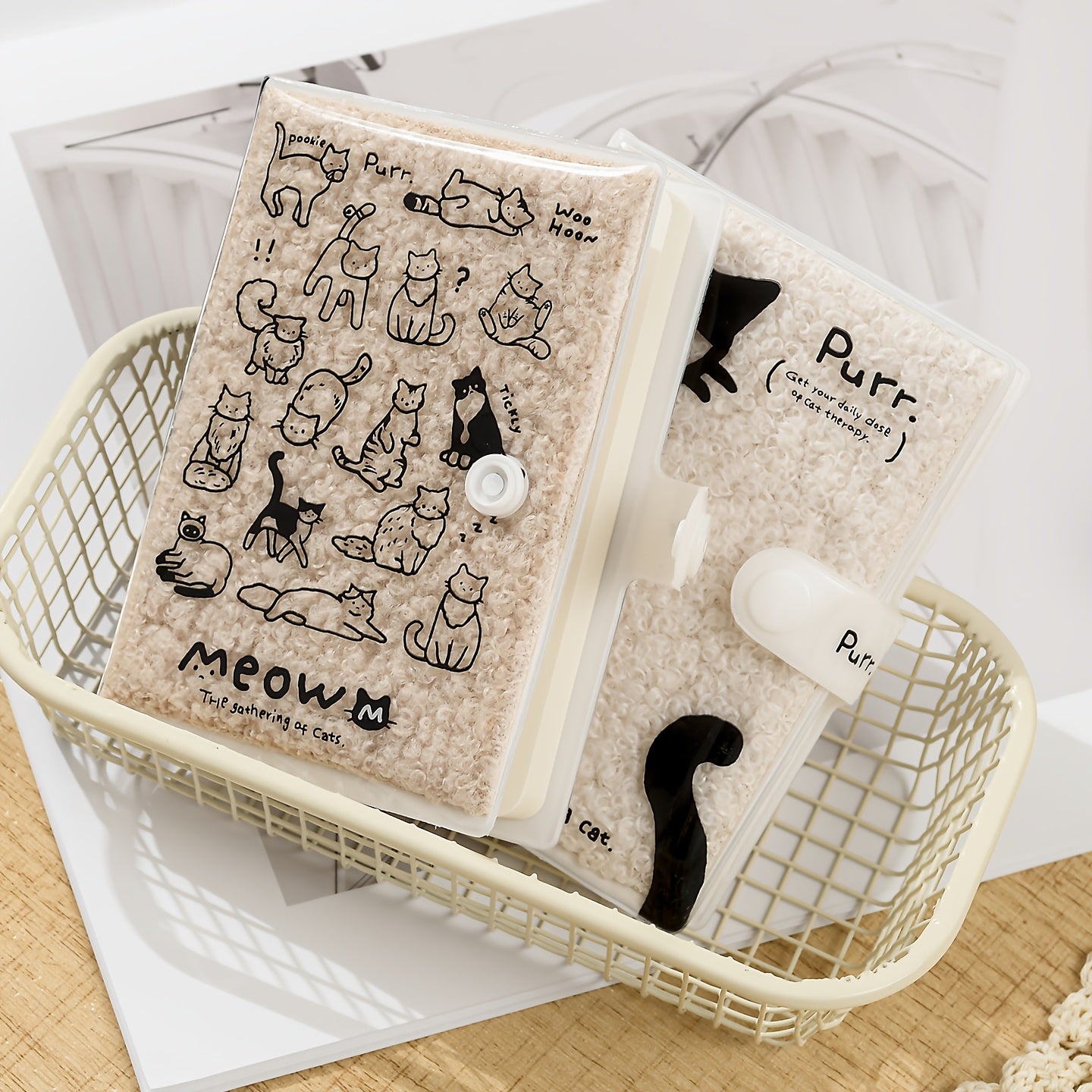 1pc, A7 Cat Pocket Notebook - Soft Plush Button Notebook, 192 Pages, Drawing Book, Stress Relief Diary, Thick Blank Marker Handbook, Schedule Notebook, Portable Travel Journal, Prize, Ideal Gifts, Festival Present