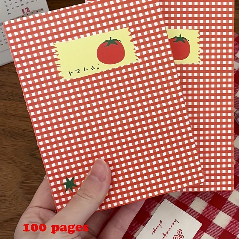 100pcs of Korean-Style Tomato Checkered High-Quality Blank Mini Notebooks, Unique Student Planners And Diaries