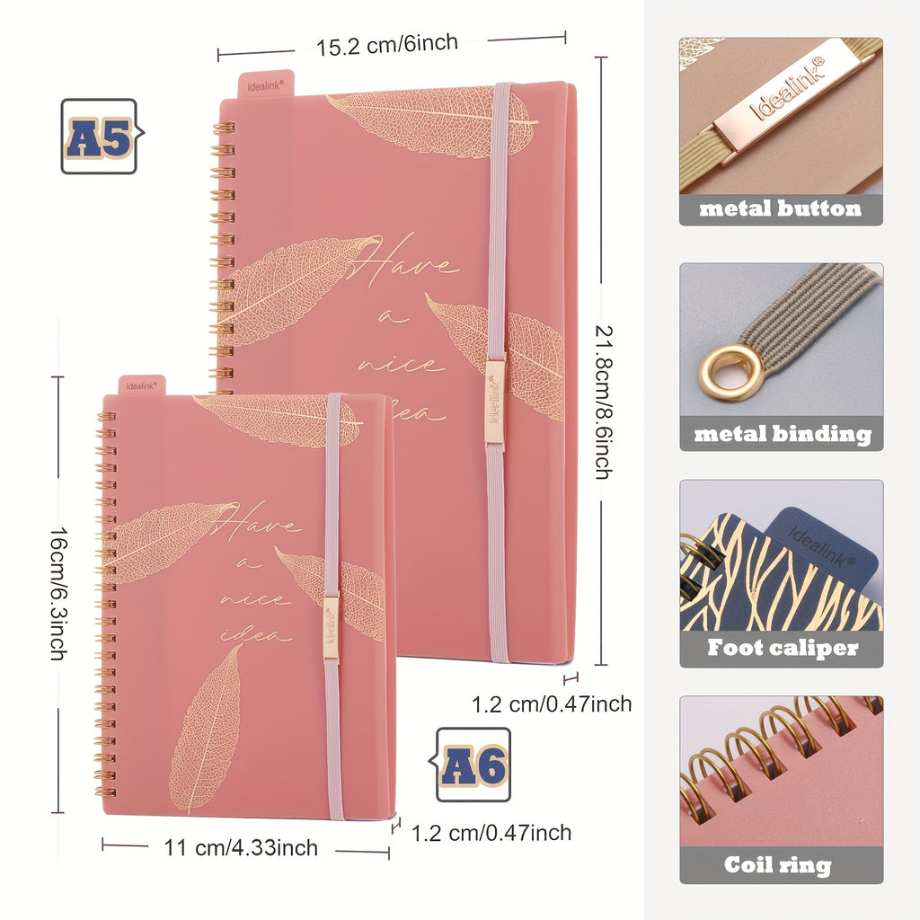 1pc, 160 Pages, A5\u002FA6 Size, PP Coil Spiral Notebook, Floral Design with Hot Stamping, Bandage Diary, PP Study Planner, Stationery, Teacher Materials, Office Supplies, Study Materials, Back-To-School Items