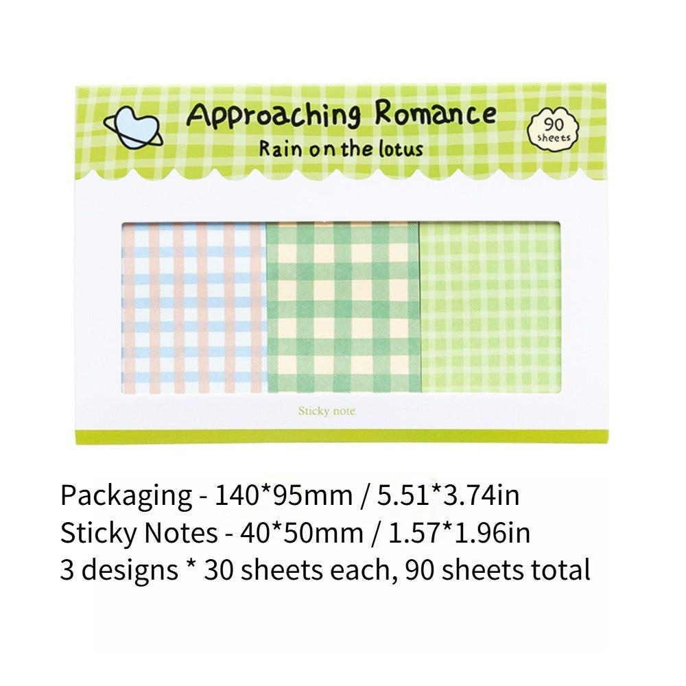 90 Ets New Plaid Combo Sticky Notes, Vintage Striped Plaid, Multiple Colors Available, Journal Decoration, Basic Material Paper, Notepad, Writing Paper Notepad, Message Notes, Notepad, Student Message Paper Set (Multiple Styles), Study Record Notes