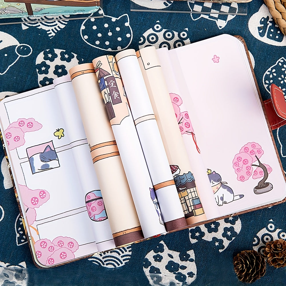 PU Magnetic Clasp Notebook with Color Pages, Youju Mountain Cat Journal, Premium Japanese Cat-Themed Notebook, Diary