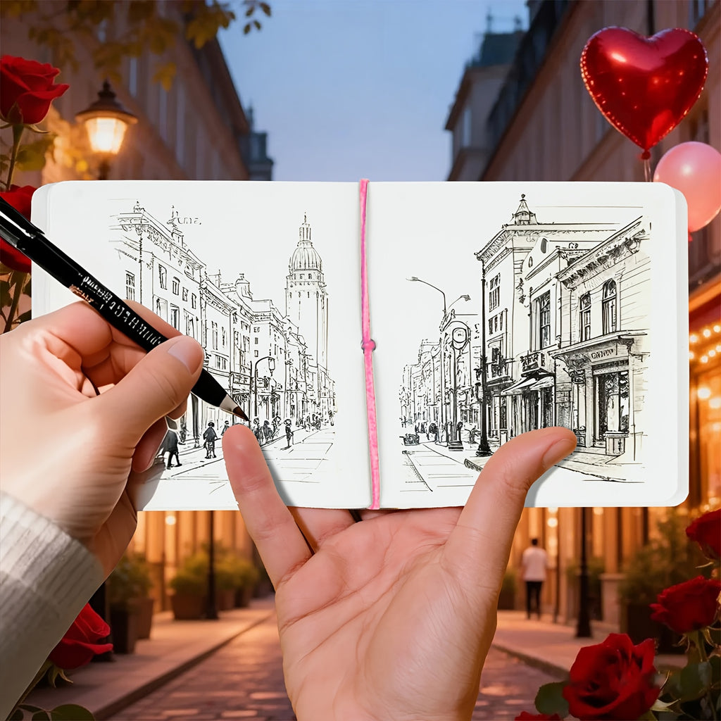 1pc Adorable Love-Themed Sketchbook with Leather Bookmark - 80-Page Blank Diary Journal, Portable Notebook for Travel, School, Creative Writing - Cute Gift Suitable for,, Valentine's Day, Back-to-School & Diary Writing