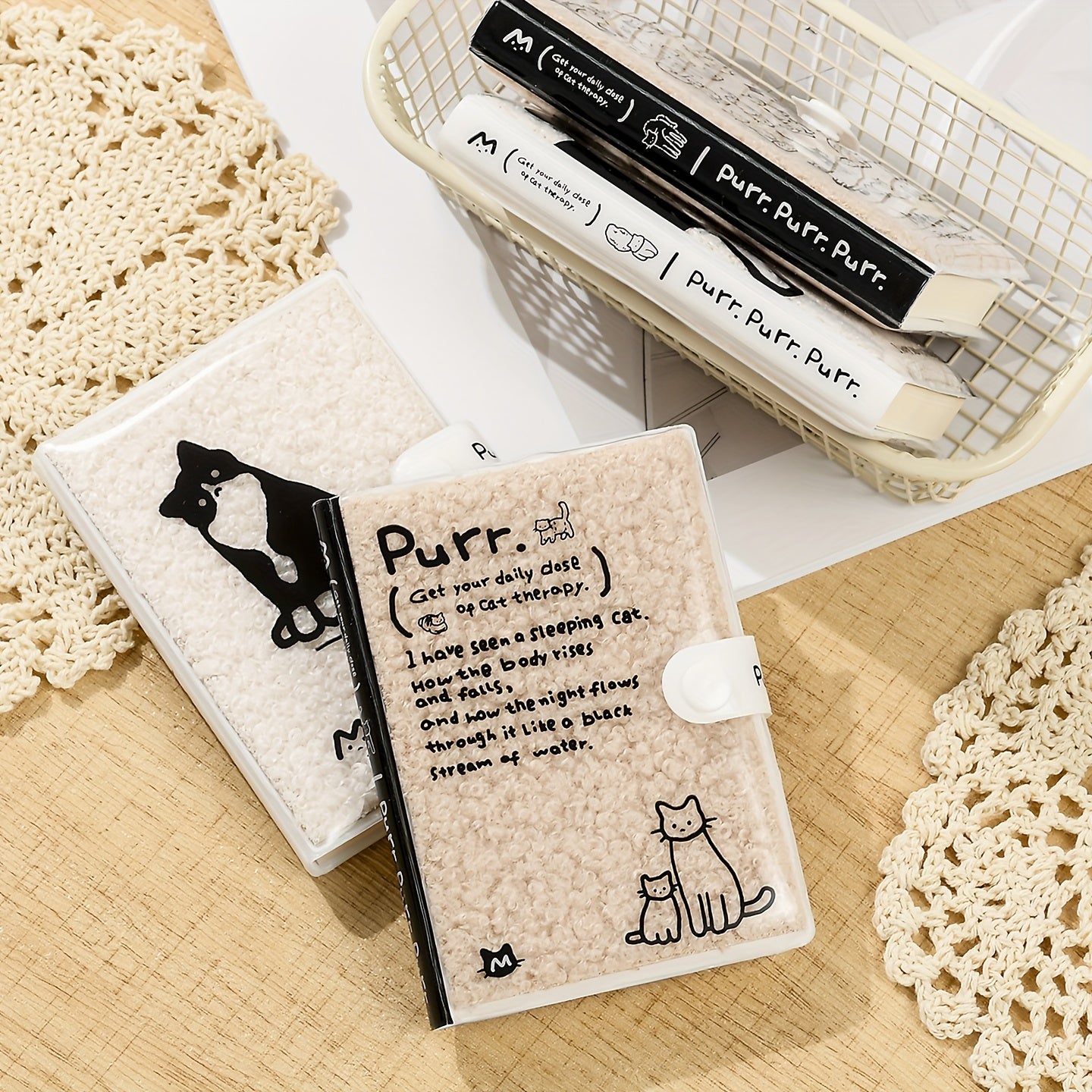 1pc, A7 Cat Pocket Notebook - Soft Plush Button Notebook, 192 Pages, Drawing Book, Stress Relief Diary, Thick Blank Marker Handbook, Schedule Notebook, Portable Travel Journal, Prize, Ideal Gifts, Festival Present