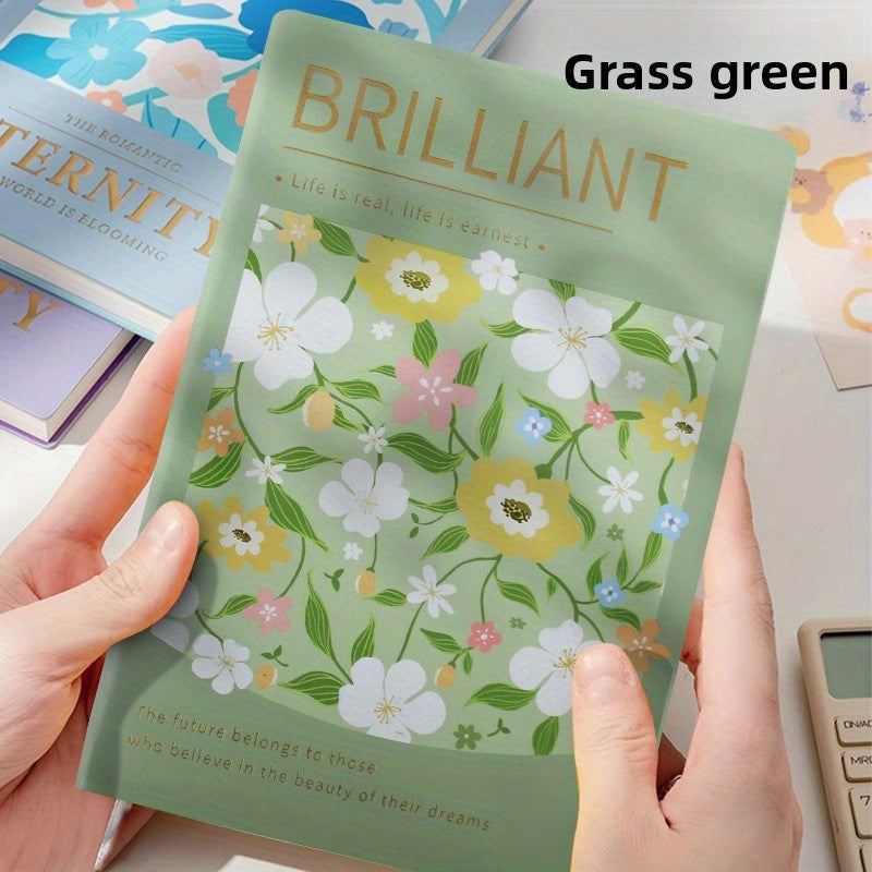 Vibrant Yellow Floral Plastic Imitation Leather Blank Notebook - Elegant Oil Painting Design with Green & Orange Patterns, Durable Travel Diary for Artistic Creation