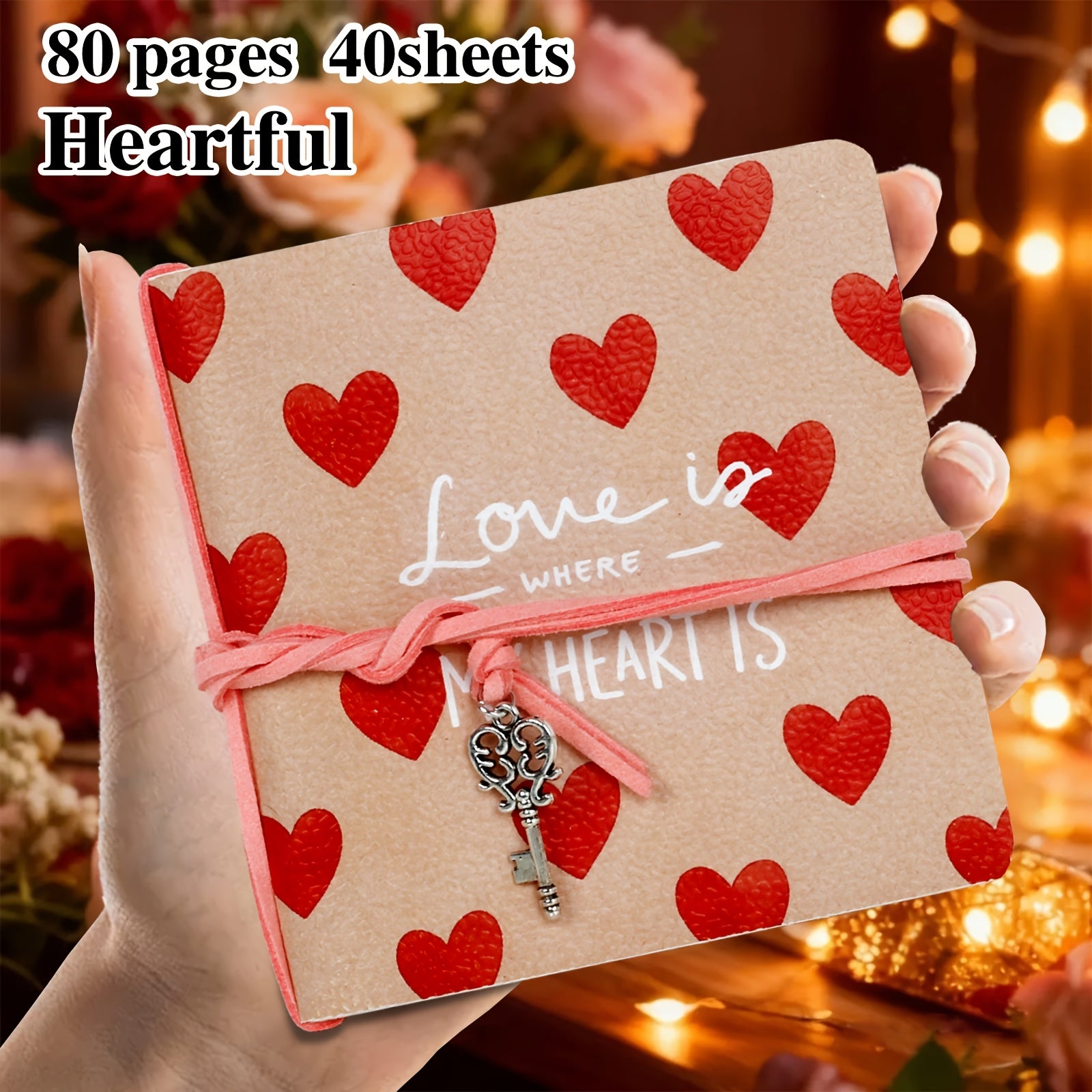 1pc Adorable Love-Themed Sketchbook with Leather Bookmark - 80-Page Blank Diary Journal, Portable Notebook for Travel, School, Creative Writing - Cute Gift Suitable for,, Valentine's Day, Back-to-School & Diary Writing