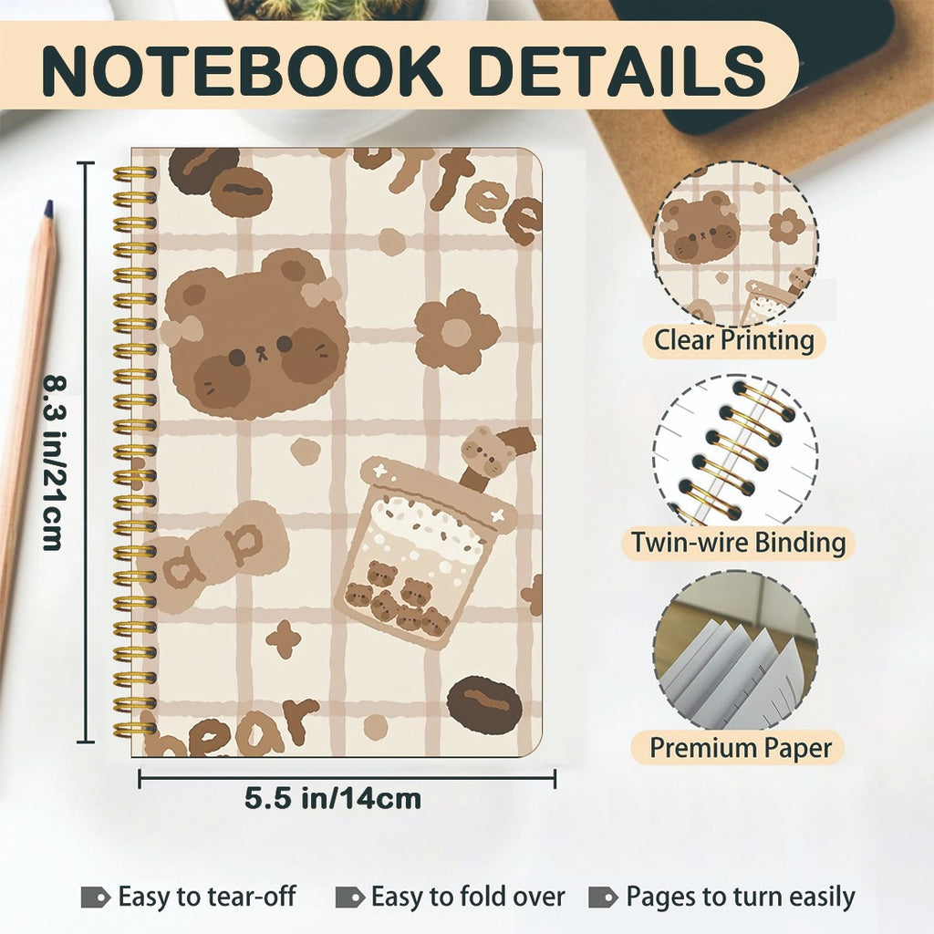 1pc Cute Bear Spiral Notebook - Adorable Bear Cover & Horizontal, 5.5\