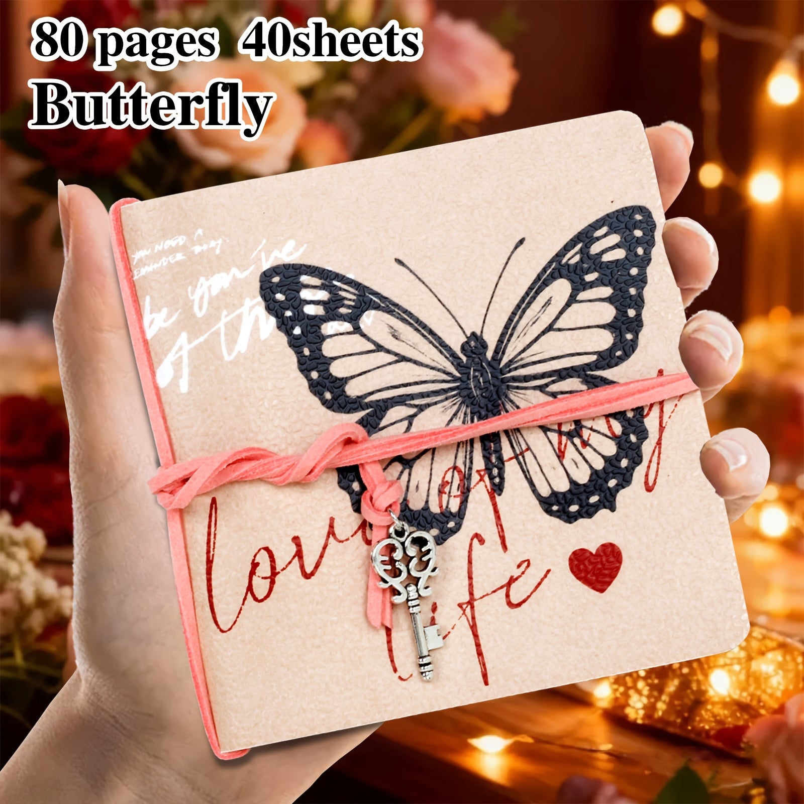 1pc Adorable Love-Themed Sketchbook with Leather Bookmark - 80-Page Blank Diary Journal, Portable Notebook for Travel, School, Creative Writing - Cute Gift Suitable for,, Valentine's Day, Back-to-School & Diary Writing