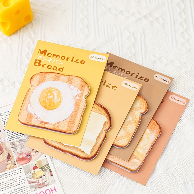 4-Pack Toast-Shaped Sticky Notes, Tearable Office Memo Pads, Index Tabs for Students, Study, Office Notes, and On-the-Go Use