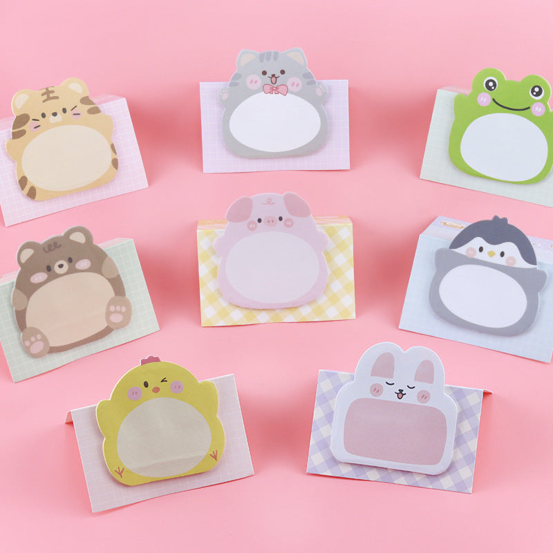 A Set of 8 with 160 Sheets of Cute Korean Cartoon Animal Sticky Notes, Creatively Designed As Standing Animals for Messages And Reminders, Perfect As Gifts Or Rewards for Teachers in The Classroom.