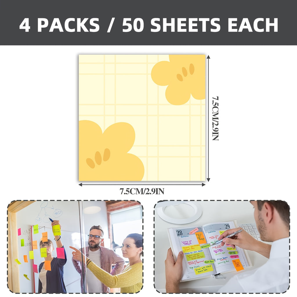 Cute 1pc\u002F4pcs 3x3 inch Self-Sticking Note Papers set, Adorable Cartoon Memo Pads with High-Adhesive, Reusable Tearable Post it Notes for Journal Planners Office School Home, Bulk Cute Stationery Gift
