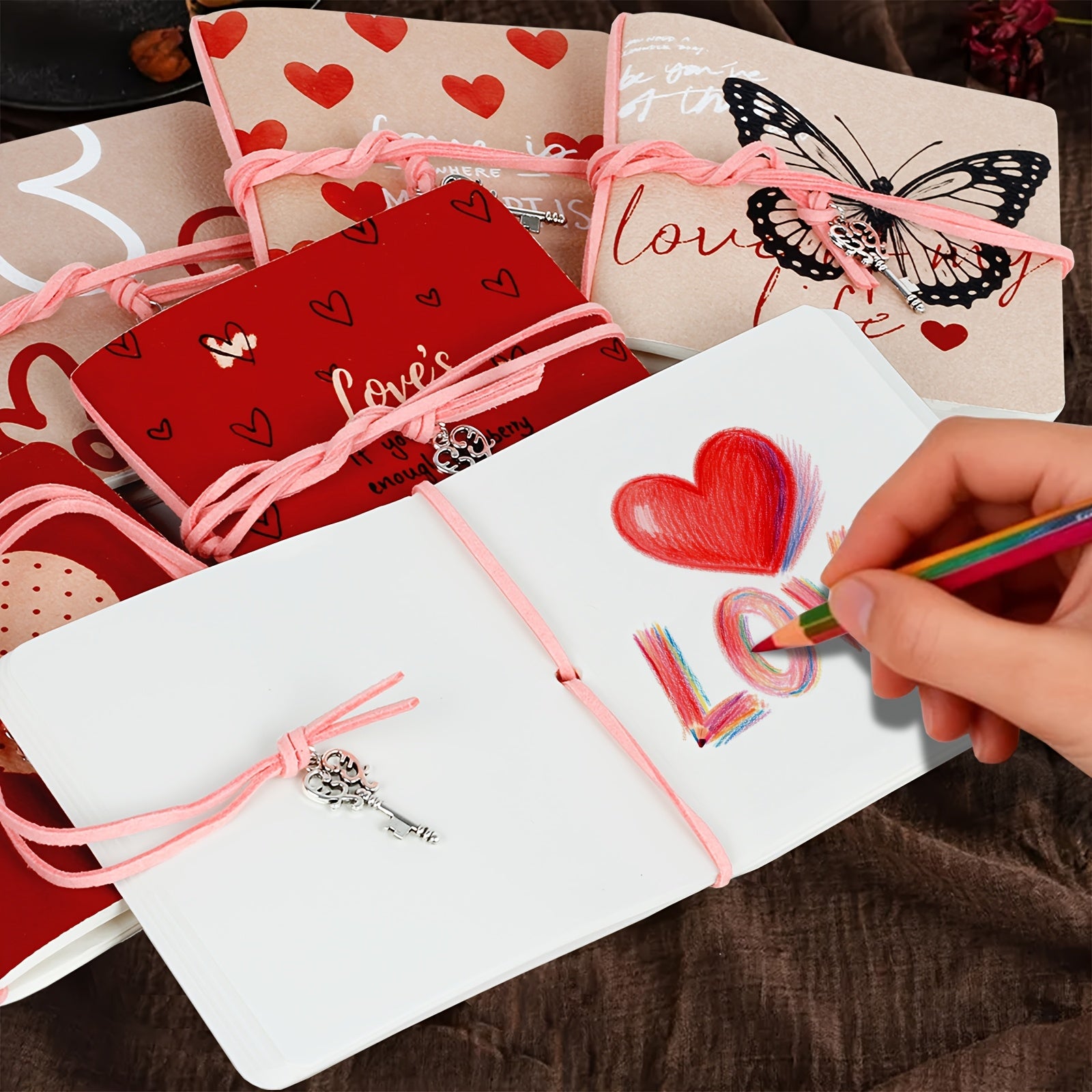 1pc Adorable Love-Themed Sketchbook with Leather Bookmark - 80-Page Blank Diary Journal, Portable Notebook for Travel, School, Creative Writing - Cute Gift Suitable for,, Valentine's Day, Back-to-School & Diary Writing