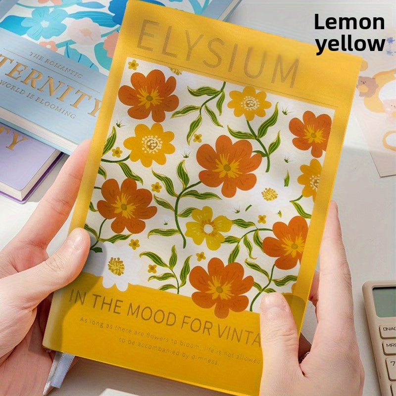 Vibrant Yellow Floral Plastic Imitation Leather Blank Notebook - Elegant Oil Painting Design with Green & Orange Patterns, Durable Travel Diary for Artistic Creation