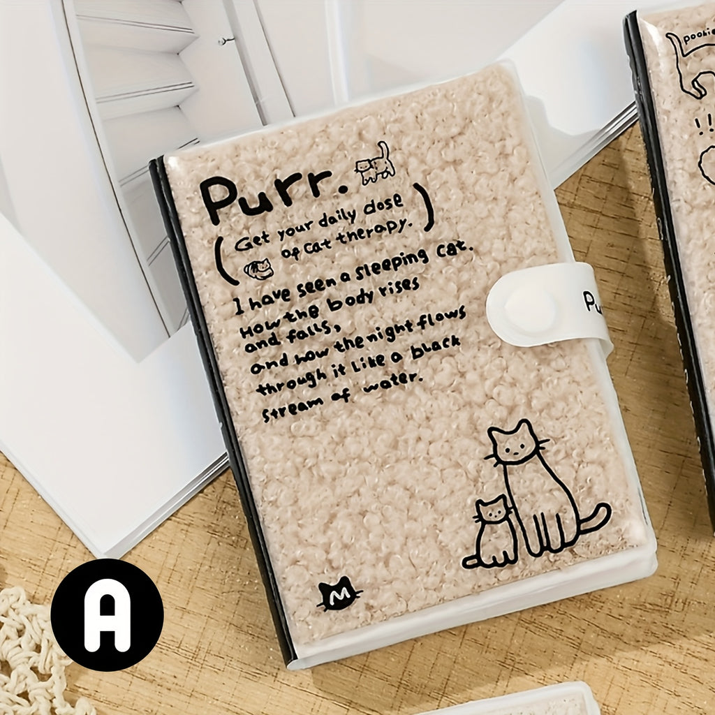 1pc, A7 Cat Pocket Notebook - Soft Plush Button Notebook, 192 Pages, Drawing Book, Stress Relief Diary, Thick Blank Marker Handbook, Schedule Notebook, Portable Travel Journal, Prize, Ideal Gifts, Festival Present