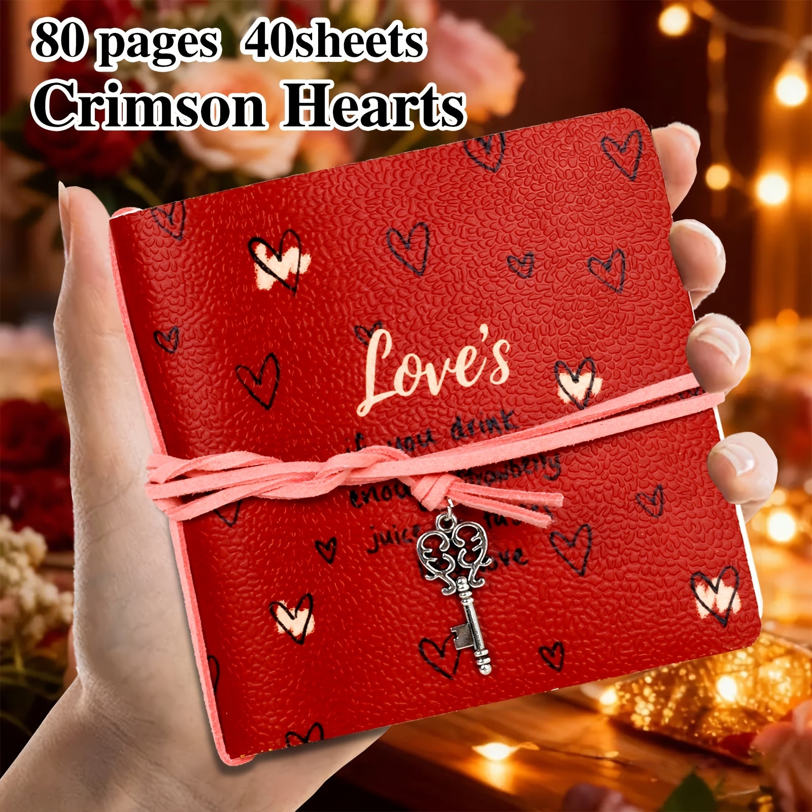 1pc Adorable Love-Themed Sketchbook with Leather Bookmark - 80-Page Blank Diary Journal, Portable Notebook for Travel, School, Creative Writing - Cute Gift Suitable for,, Valentine's Day, Back-to-School & Diary Writing
