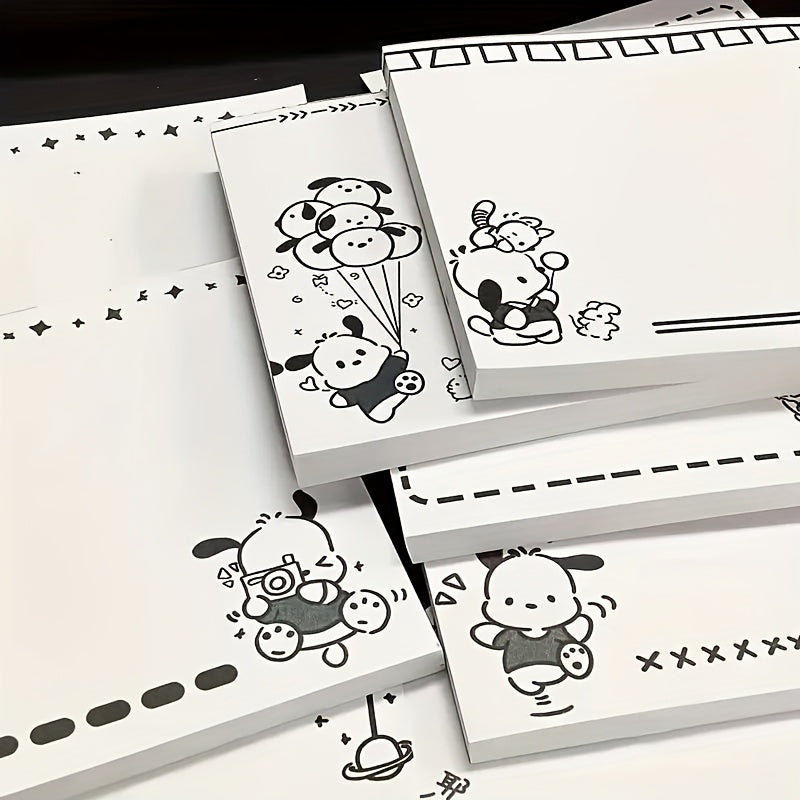Authorized 1pc of Sanrio Pochacco Sticky Notes, Featuring a Black And White Minimalist Design, a Cute Personalized Calendar, And a Pocket-Sized Notebook Suitable for School And Office Use.