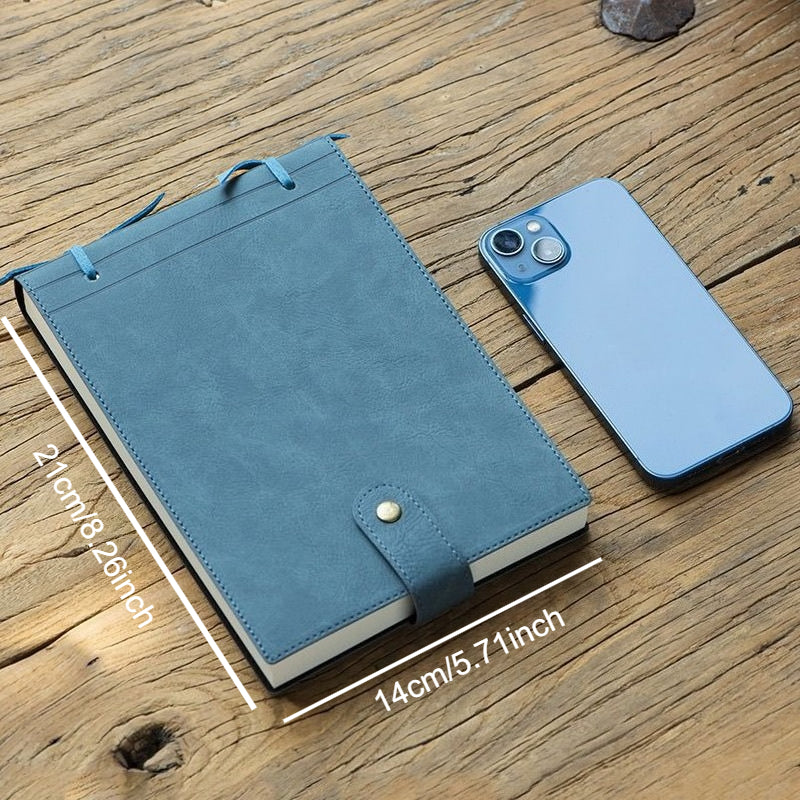 A5 Business Leather Notebook Journal | Thread Bound Refillable Loose Leaf Notepad with Button Closure, Ideal for Meetings Notes and Office Planning, Perfect Gift