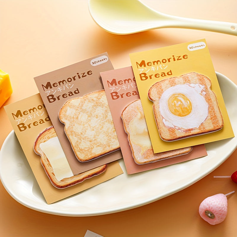 4-Pack Toast-Shaped Sticky Notes, Tearable Office Memo Pads, Index Tabs for Students, Study, Office Notes, and On-the-Go Use