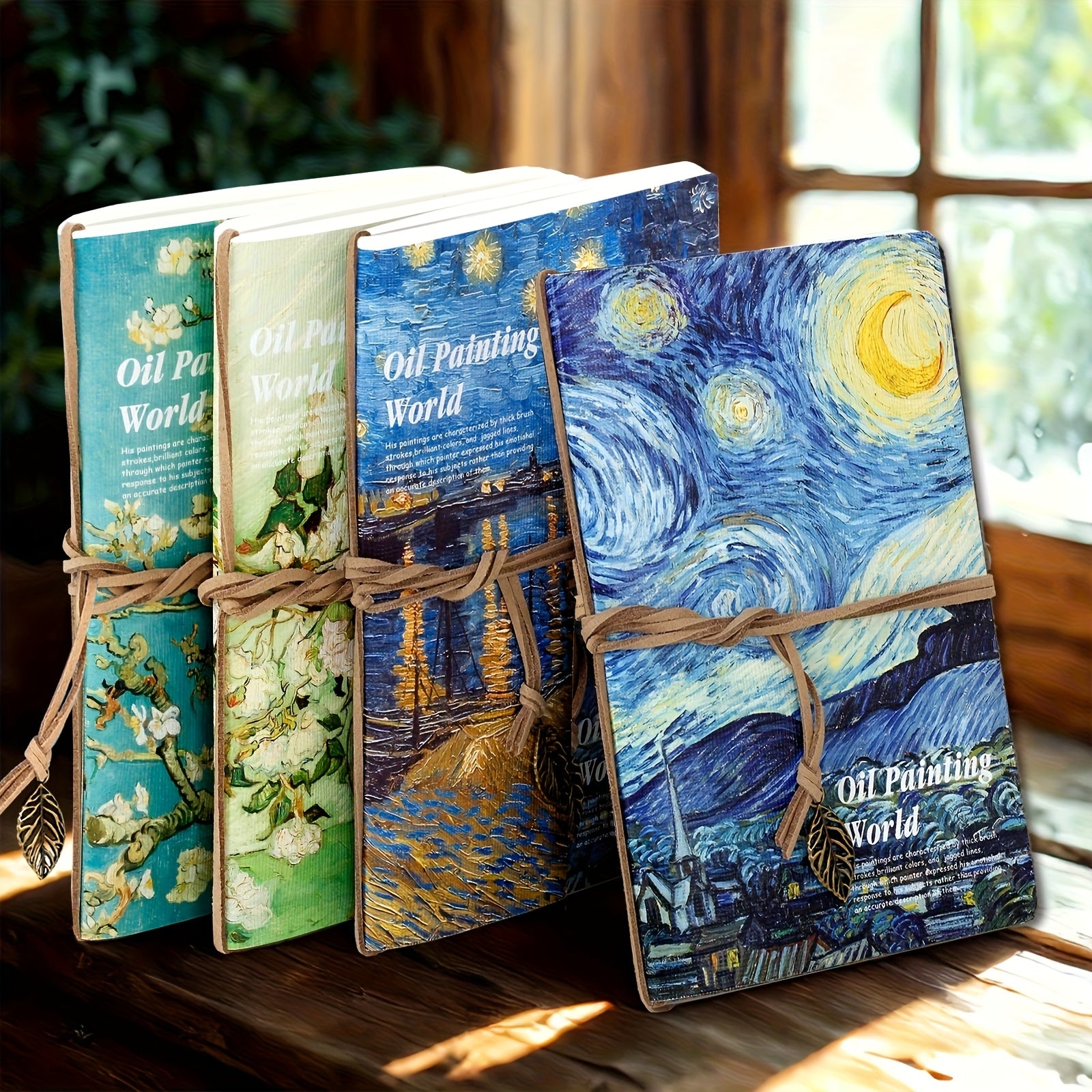 1pc A5 Van Gogh Oil Painting Sketchbook - 80-Page Portable Travel Notebook with Vintage Leaf Tag, Bandage Binding & Starry Night Design, Blank Pages for Drawing, Writing, Planning - Perfect Gift for Artists
