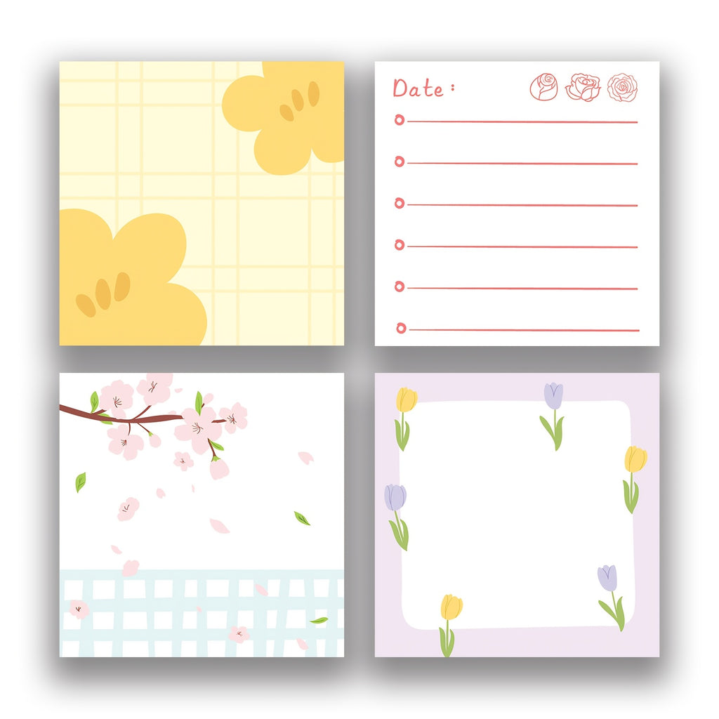 Cute 1pc\u002F4pcs 3x3 inch Self-Sticking Note Papers set, Adorable Cartoon Memo Pads with High-Adhesive, Reusable Tearable Post it Notes for Journal Planners Office School Home, Bulk Cute Stationery Gift
