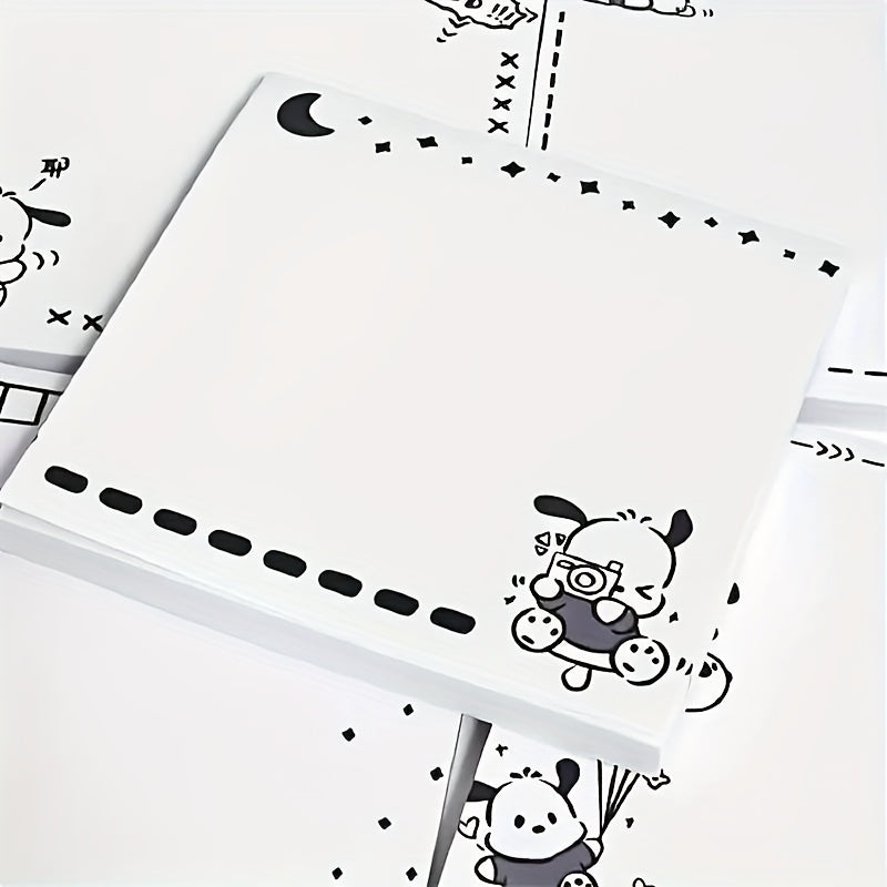 Authorized 1pc of Sanrio Pochacco Sticky Notes, Featuring a Black And White Minimalist Design, a Cute Personalized Calendar, And a Pocket-Sized Notebook Suitable for School And Office Use.