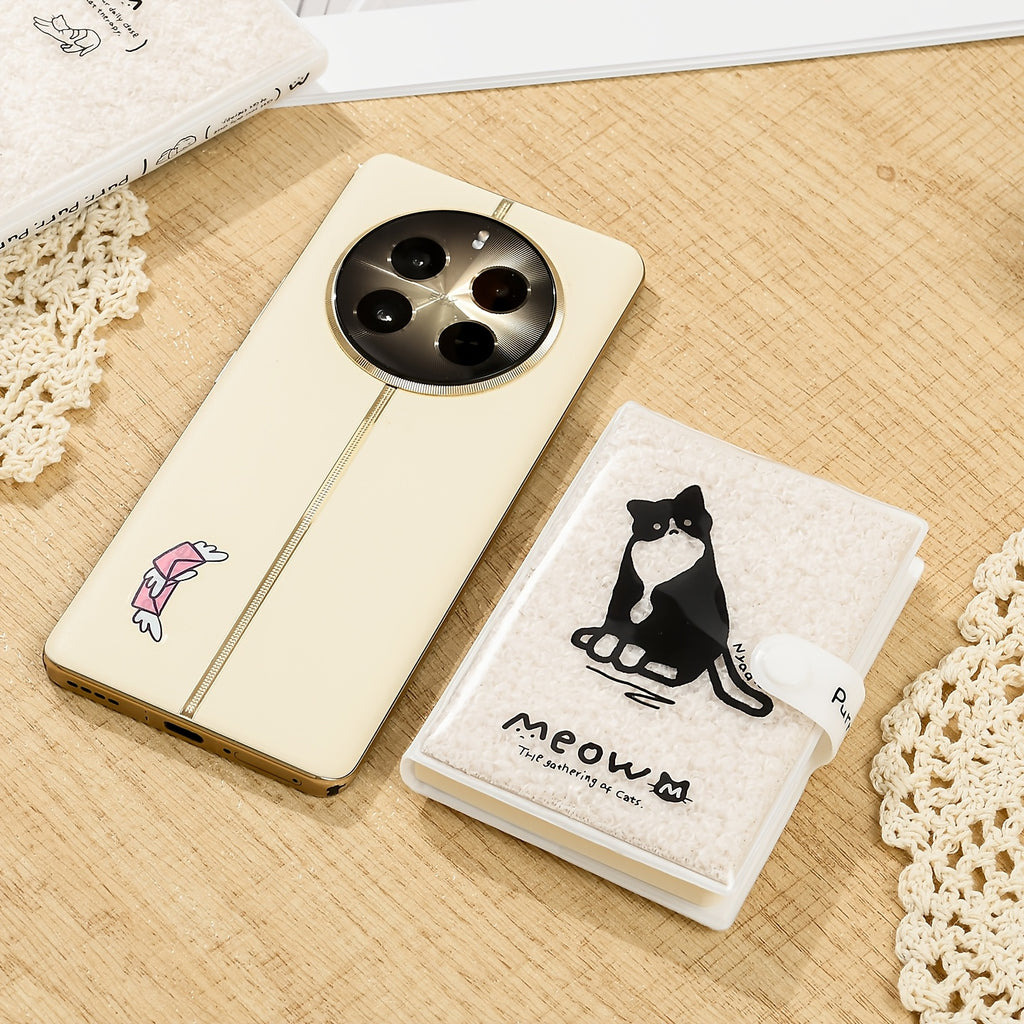 1pc, A7 Cat Pocket Notebook - Soft Plush Button Notebook, 192 Pages, Drawing Book, Stress Relief Diary, Thick Blank Marker Handbook, Schedule Notebook, Portable Travel Journal, Prize, Ideal Gifts, Festival Present