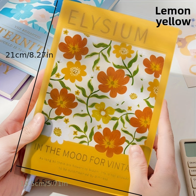 Vibrant Yellow Floral Plastic Imitation Leather Blank Notebook - Elegant Oil Painting Design with Green & Orange Patterns, Durable Travel Diary for Artistic Creation