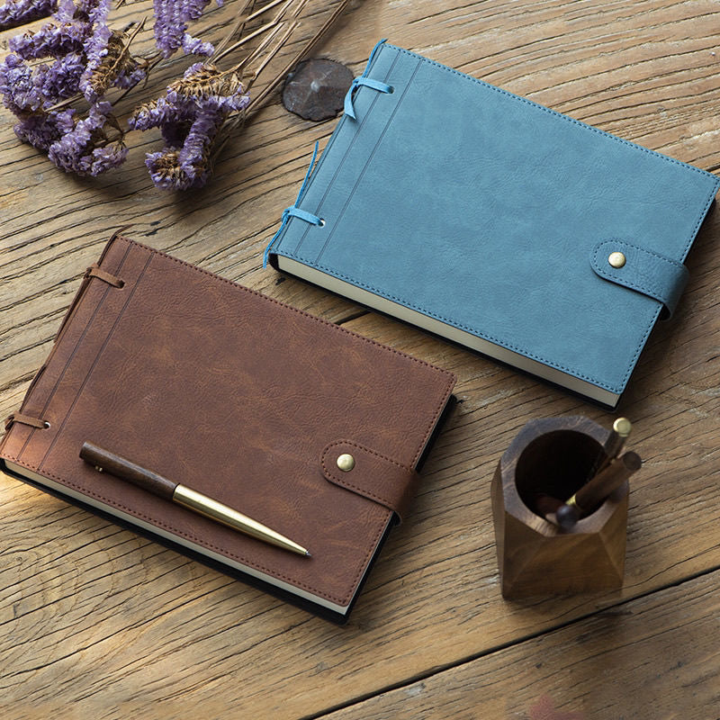 A5 Business Leather Notebook Journal | Thread Bound Refillable Loose Leaf Notepad with Button Closure, Ideal for Meetings Notes and Office Planning, Perfect Gift