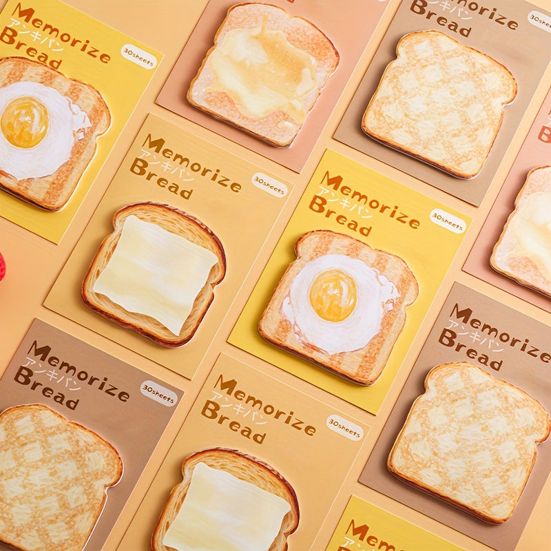 4-Pack Toast-Shaped Sticky Notes, Tearable Office Memo Pads, Index Tabs for Students, Study, Office Notes, and On-the-Go Use