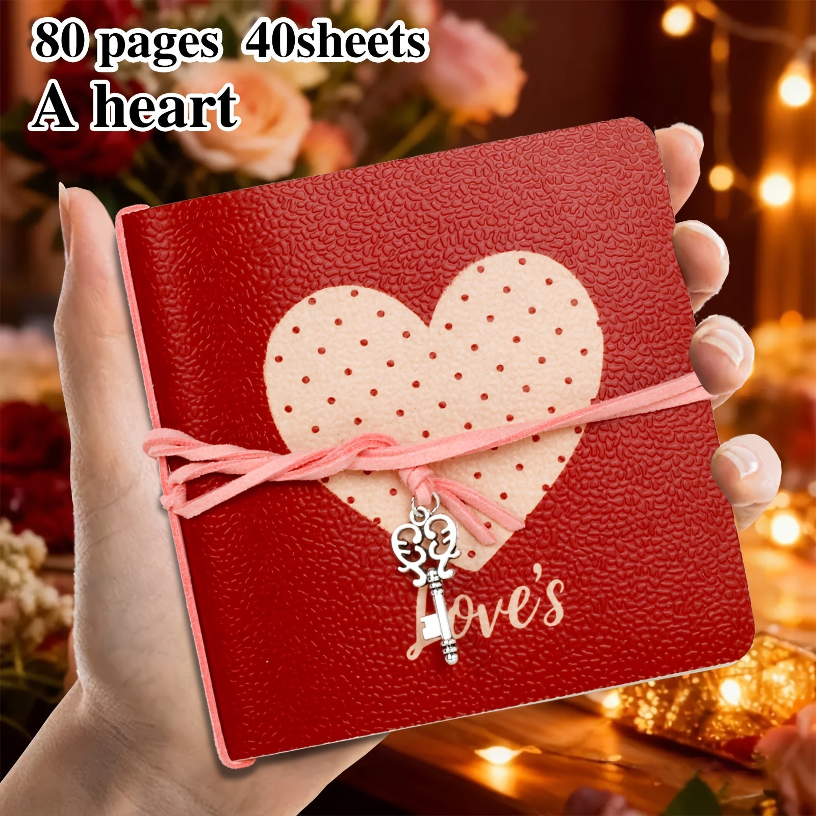 1pc Adorable Love-Themed Sketchbook with Leather Bookmark - 80-Page Blank Diary Journal, Portable Notebook for Travel, School, Creative Writing - Cute Gift Suitable for,, Valentine's Day, Back-to-School & Diary Writing