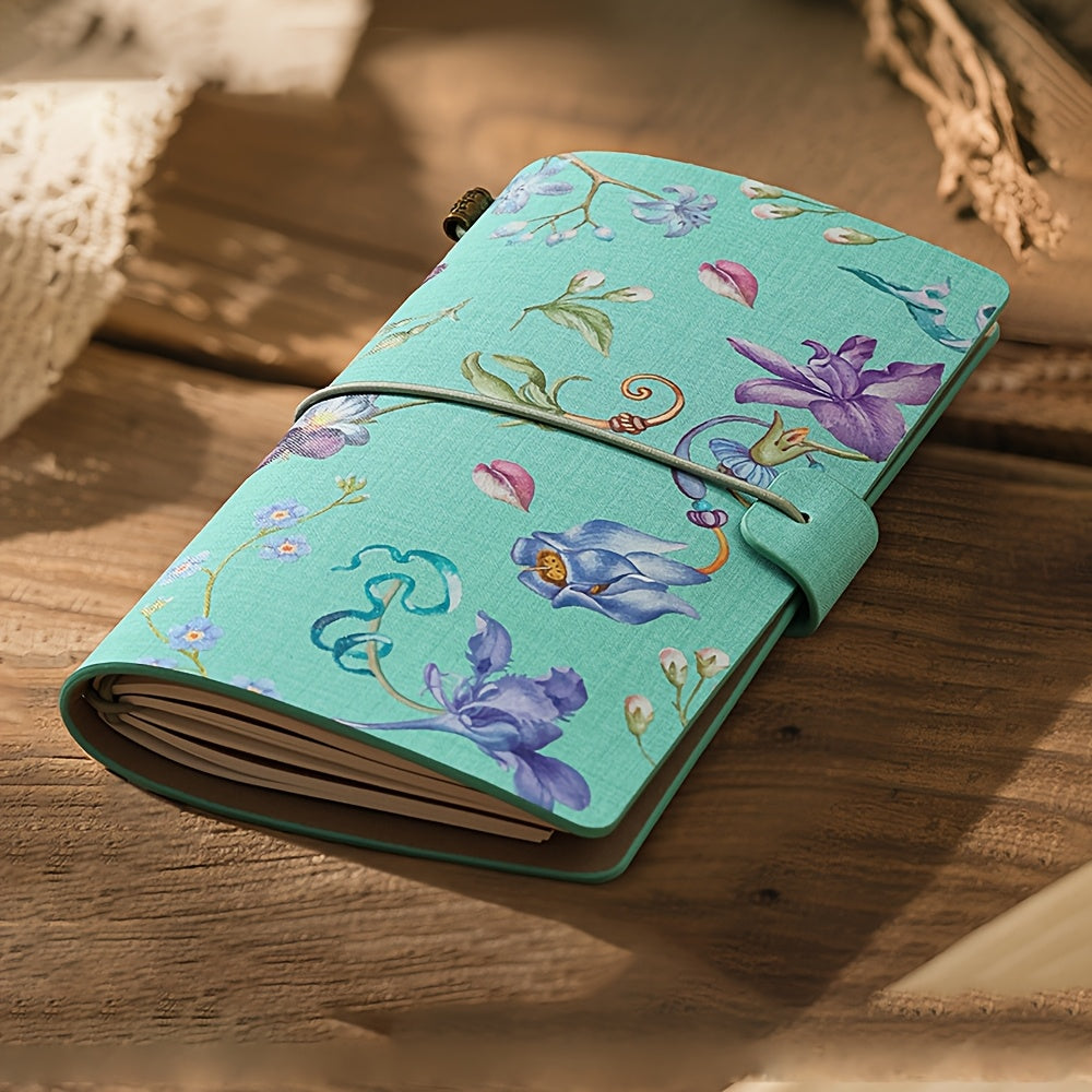 A6 Floral PU Notebook - Features a Vintage Strap Closure Design, Includes 96 Removable Pages, And Serves As a Portable Refillable Journal Ideal for Students, Writers, And Daily Planners, Making It a Stylish Organizer Gift.