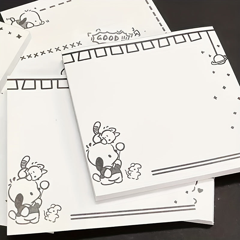 Authorized 1pc of Sanrio Pochacco Sticky Notes, Featuring a Black And White Minimalist Design, a Cute Personalized Calendar, And a Pocket-Sized Notebook Suitable for School And Office Use.