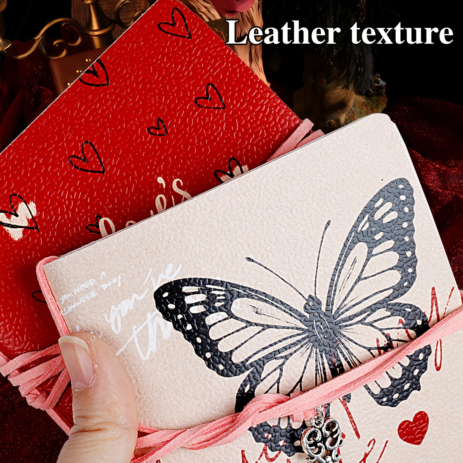 1pc Adorable Love-Themed Sketchbook with Leather Bookmark - 80-Page Blank Diary Journal, Portable Notebook for Travel, School, Creative Writing - Cute Gift Suitable for,, Valentine's Day, Back-to-School & Diary Writing