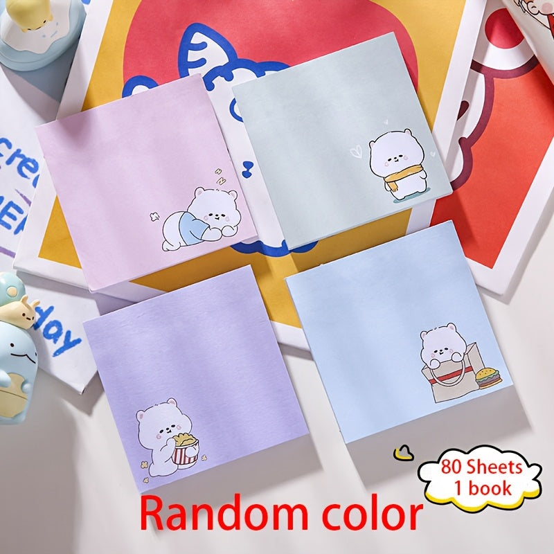 80 Sheets Per Book of Adorable Portable Solid Color Cartoon Sticky Notes - Random Colors of Tearable Paper Towels And Reminder Notes