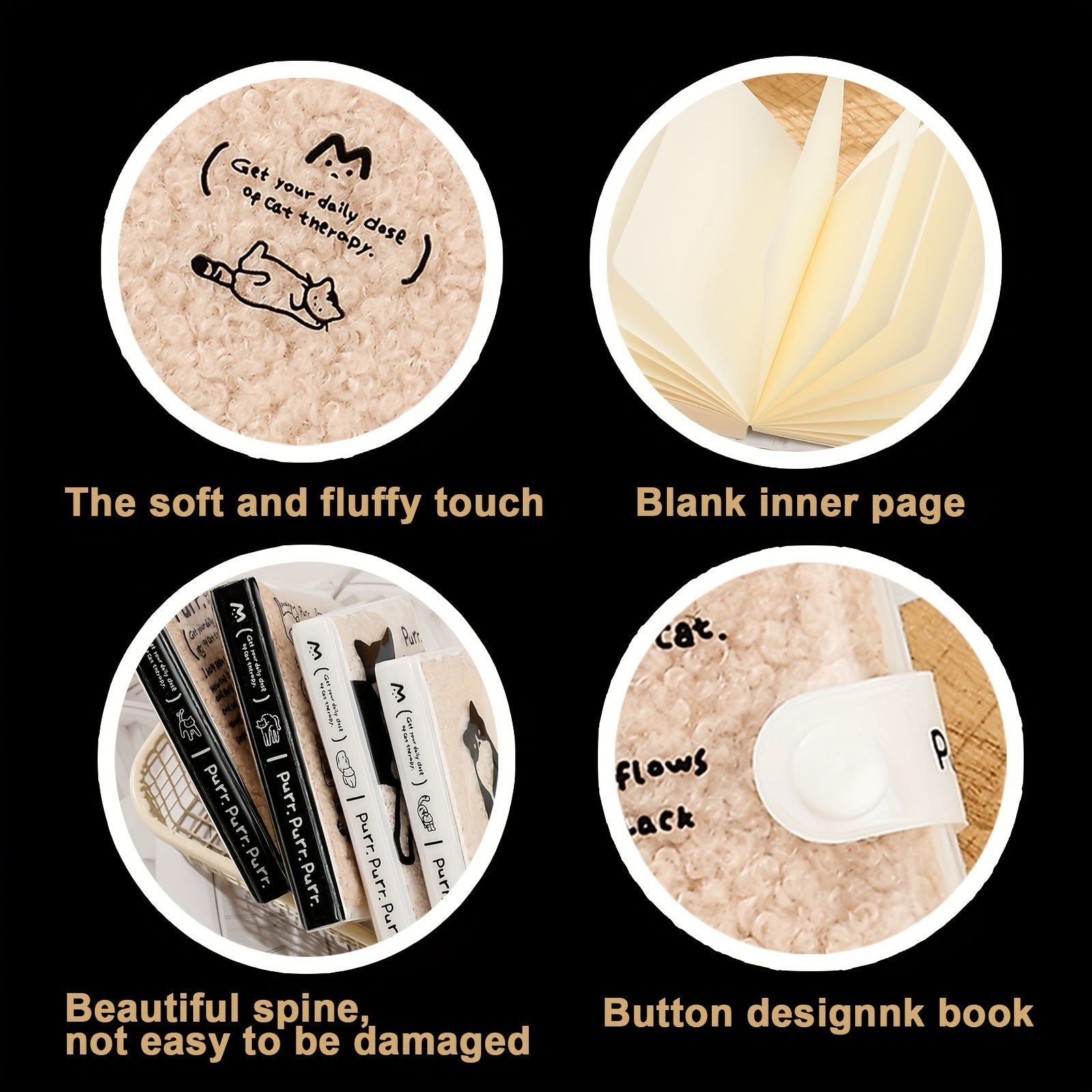 1pc, A7 Cat Pocket Notebook - Soft Plush Button Notebook, 192 Pages, Drawing Book, Stress Relief Diary, Thick Blank Marker Handbook, Schedule Notebook, Portable Travel Journal, Prize, Ideal Gifts, Festival Present