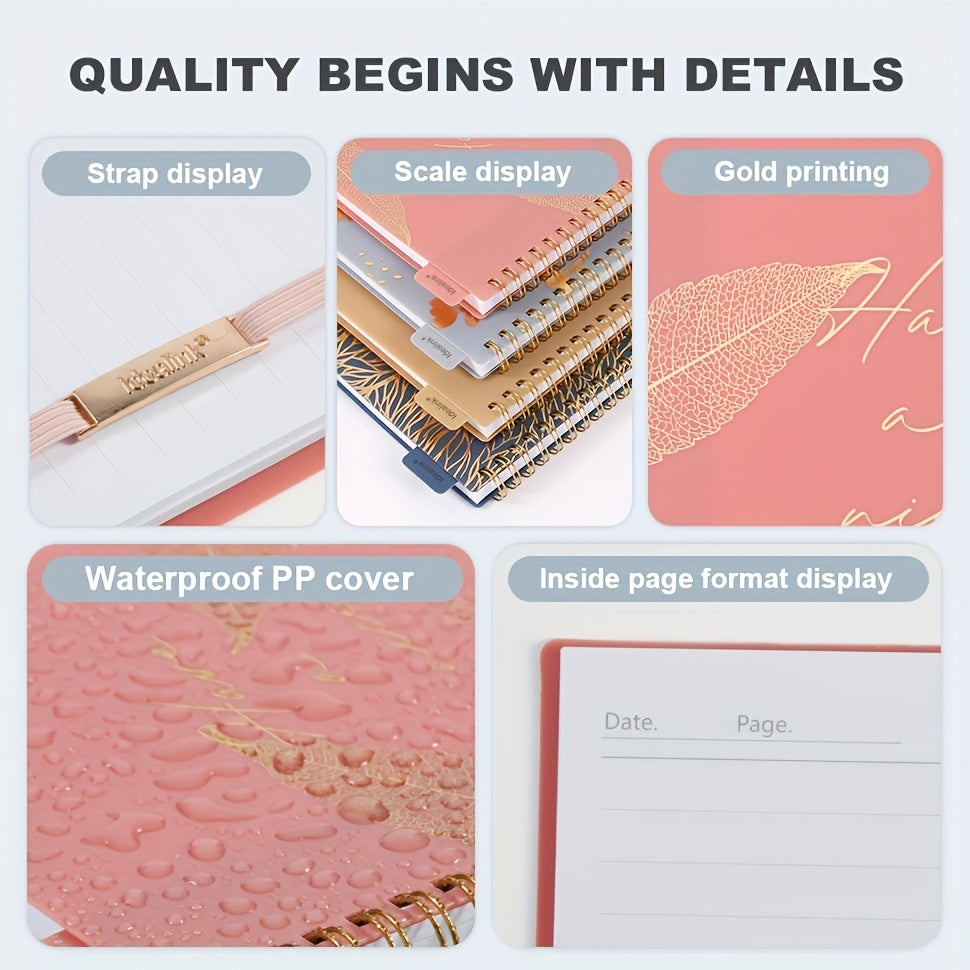 1pc, 160 Pages, A5\u002FA6 Size, PP Coil Spiral Notebook, Floral Design with Hot Stamping, Bandage Diary, PP Study Planner, Stationery, Teacher Materials, Office Supplies, Study Materials, Back-To-School Items