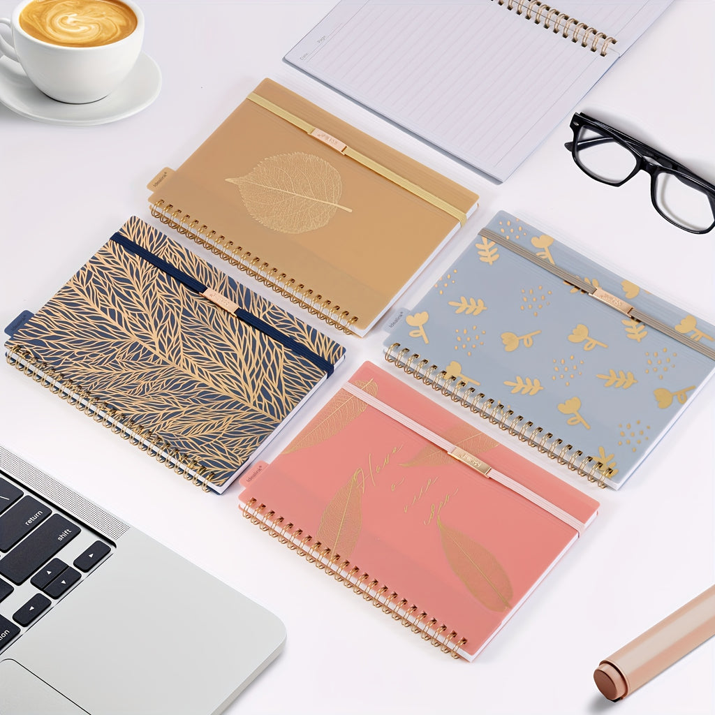 1pc, 160 Pages, A5\u002FA6 Size, PP Coil Spiral Notebook, Floral Design with Hot Stamping, Bandage Diary, PP Study Planner, Stationery, Teacher Materials, Office Supplies, Study Materials, Back-To-School Items