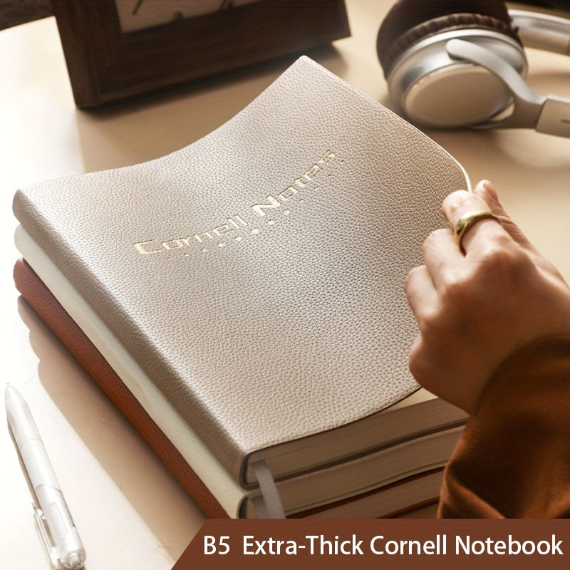 Cornell Notes B5 Study Record Notebook (Comes with 4 Four-Leaf Paper Clips And 50 Transparent Sticky Notes), Skin-Feel PU Leather Cover, 130 Sheets\u002F260 Pages Per Notebook, Thickened High-Quality Paper, Applicable to The 5R Learning Method to Improve