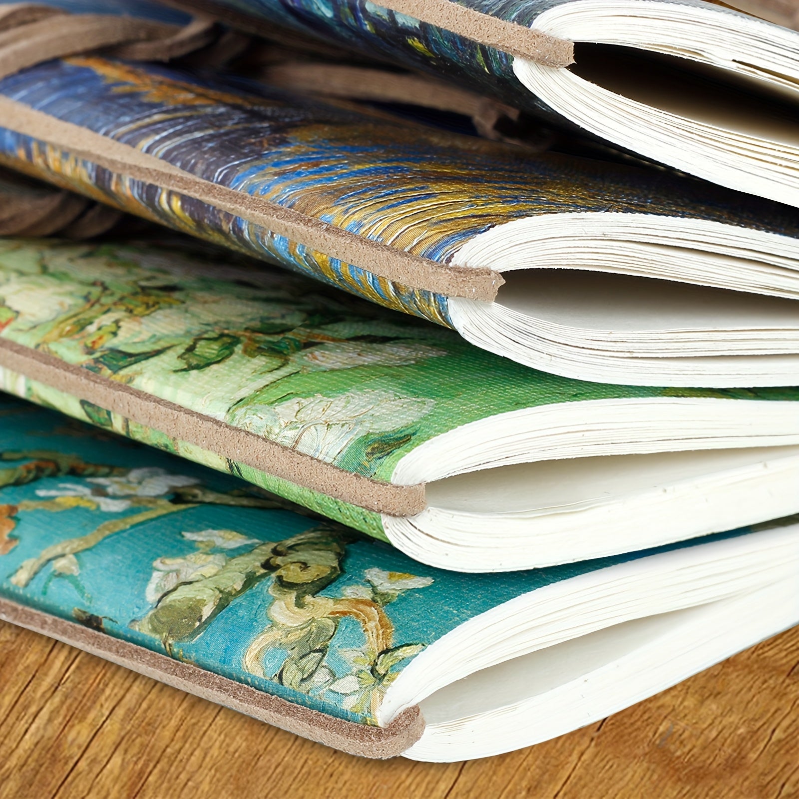 1pc A5 Van Gogh Oil Painting Sketchbook - 80-Page Portable Travel Notebook with Vintage Leaf Tag, Bandage Binding & Starry Night Design, Blank Pages for Drawing, Writing, Planning - Perfect Gift for Artists