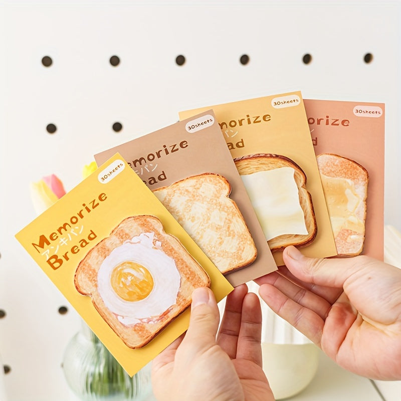 4-Pack Toast-Shaped Sticky Notes, Tearable Office Memo Pads, Index Tabs for Students, Study, Office Notes, and On-the-Go Use
