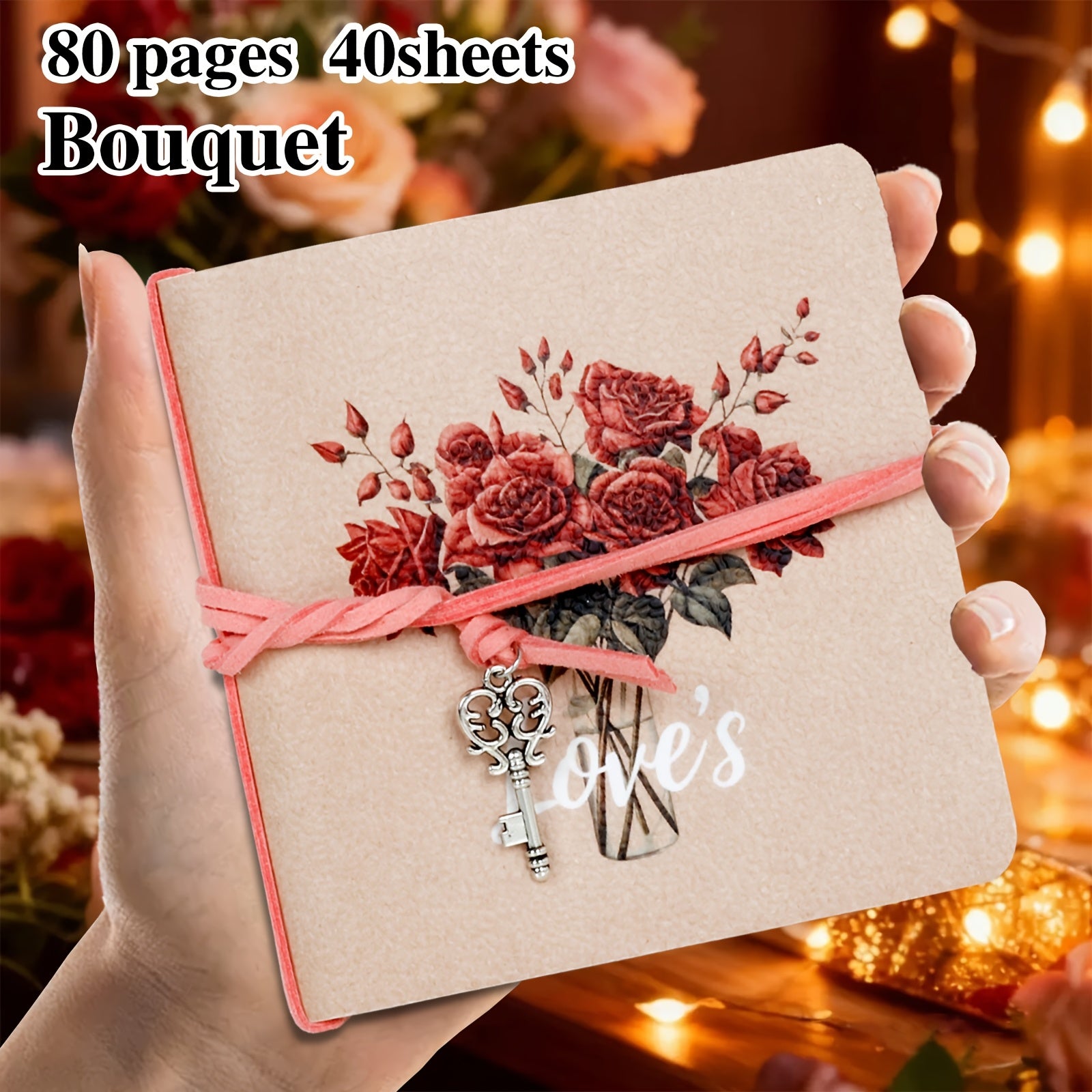 1pc Adorable Love-Themed Sketchbook with Leather Bookmark - 80-Page Blank Diary Journal, Portable Notebook for Travel, School, Creative Writing - Cute Gift Suitable for,, Valentine's Day, Back-to-School & Diary Writing