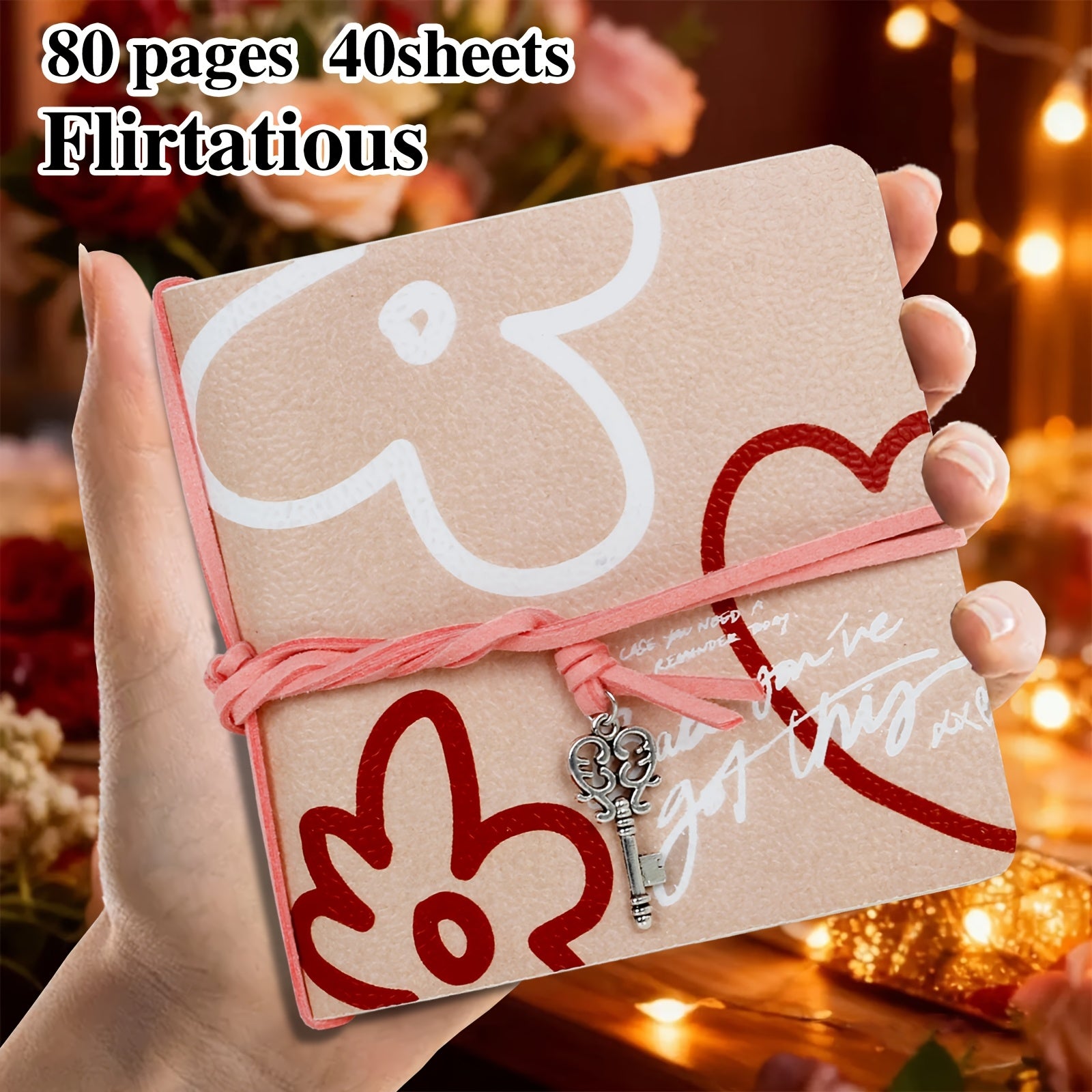 1pc Adorable Love-Themed Sketchbook with Leather Bookmark - 80-Page Blank Diary Journal, Portable Notebook for Travel, School, Creative Writing - Cute Gift Suitable for,, Valentine's Day, Back-to-School & Diary Writing