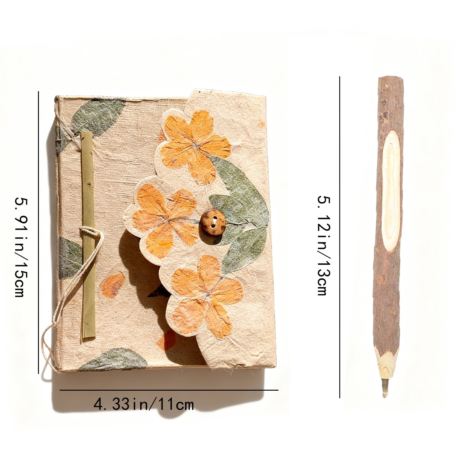 2pcs\u002FSet Nepalese Handmade Notebook, High-Value Niche Notebook with Natural Plant Texture, Comes with a Creative Natural Wood-Colored Twig Ballpoint Pen.