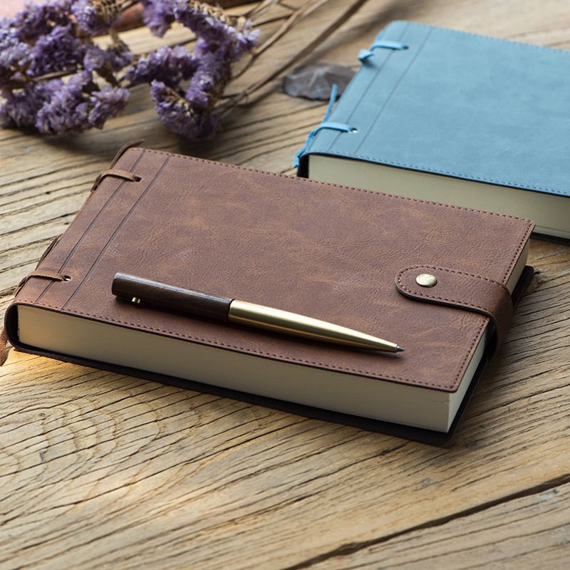 A5 Business Leather Notebook Journal | Thread Bound Refillable Loose Leaf Notepad with Button Closure, Ideal for Meetings Notes and Office Planning, Perfect Gift