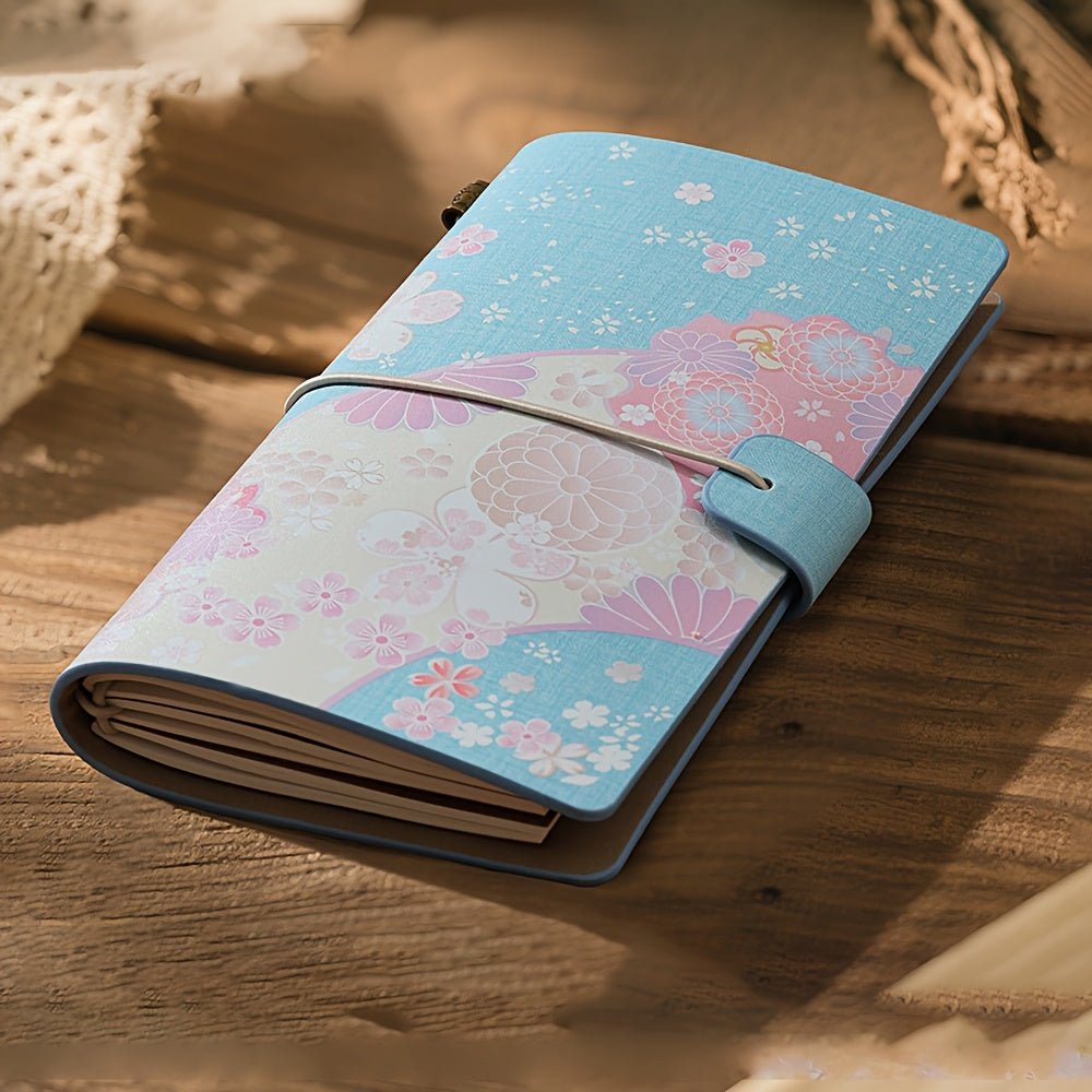 A6 Floral PU Notebook - Features a Vintage Strap Closure Design, Includes 96 Removable Pages, And Serves As a Portable Refillable Journal Ideal for Students, Writers, And Daily Planners, Making It a Stylish Organizer Gift.