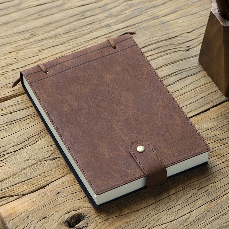A5 Business Leather Notebook Journal | Thread Bound Refillable Loose Leaf Notepad with Button Closure, Ideal for Meetings Notes and Office Planning, Perfect Gift