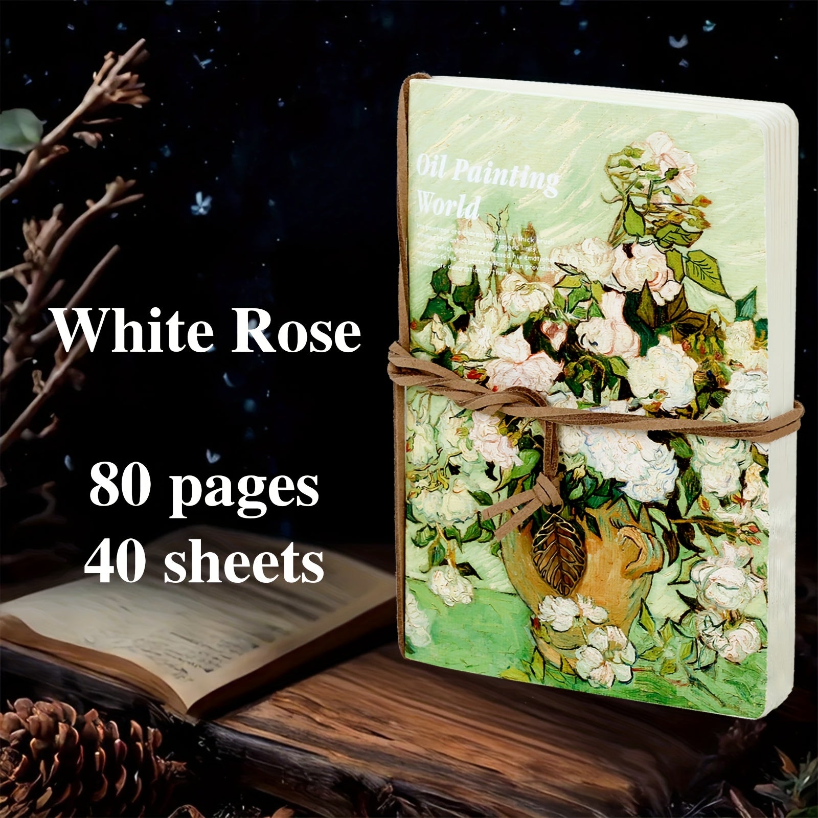 1pc A5 Van Gogh Oil Painting Sketchbook - 80-Page Portable Travel Notebook with Vintage Leaf Tag, Bandage Binding & Starry Night Design, Blank Pages for Drawing, Writing, Planning - Perfect Gift for Artists