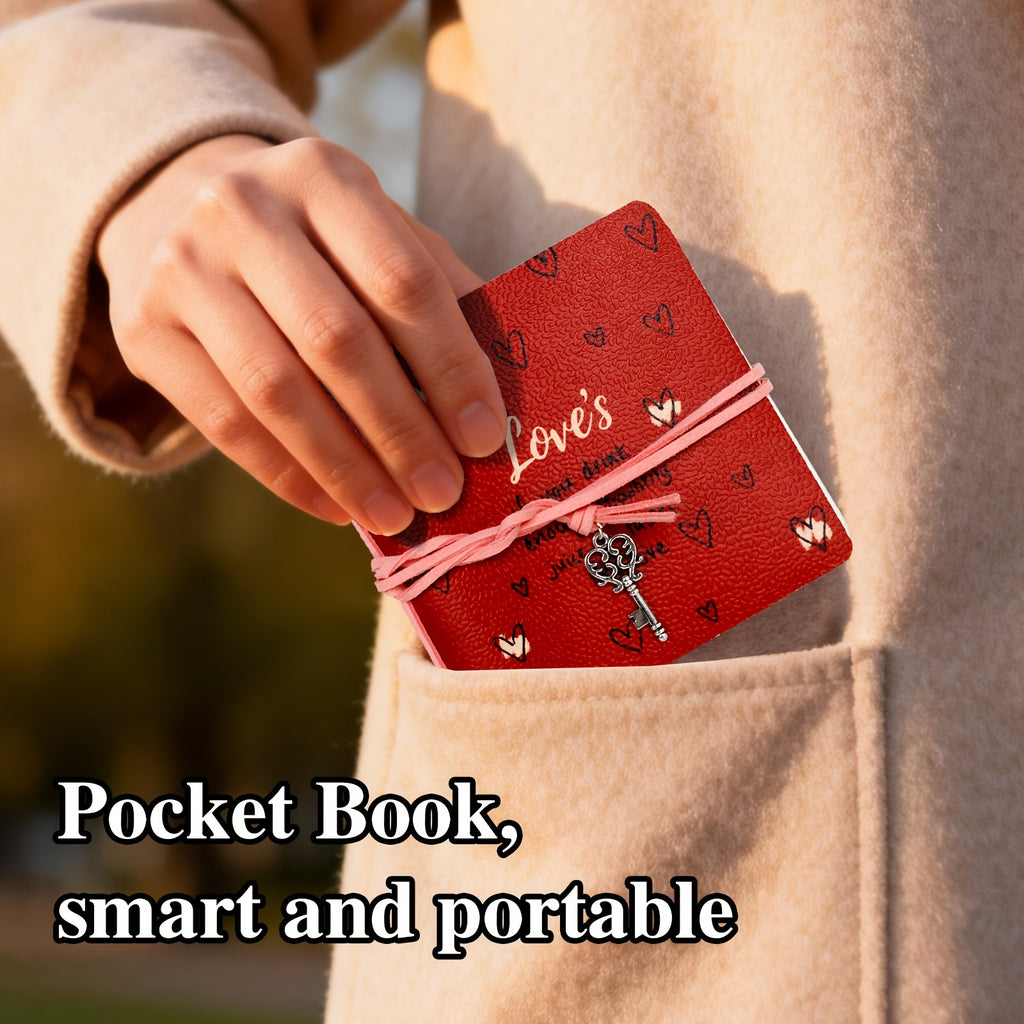 1pc Adorable Love-Themed Sketchbook with Leather Bookmark - 80-Page Blank Diary Journal, Portable Notebook for Travel, School, Creative Writing - Cute Gift Suitable for,, Valentine's Day, Back-to-School & Diary Writing