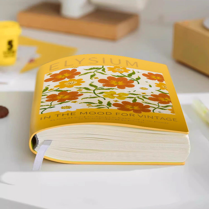 Vibrant Yellow Floral Plastic Imitation Leather Blank Notebook - Elegant Oil Painting Design with Green & Orange Patterns, Durable Travel Diary for Artistic Creation